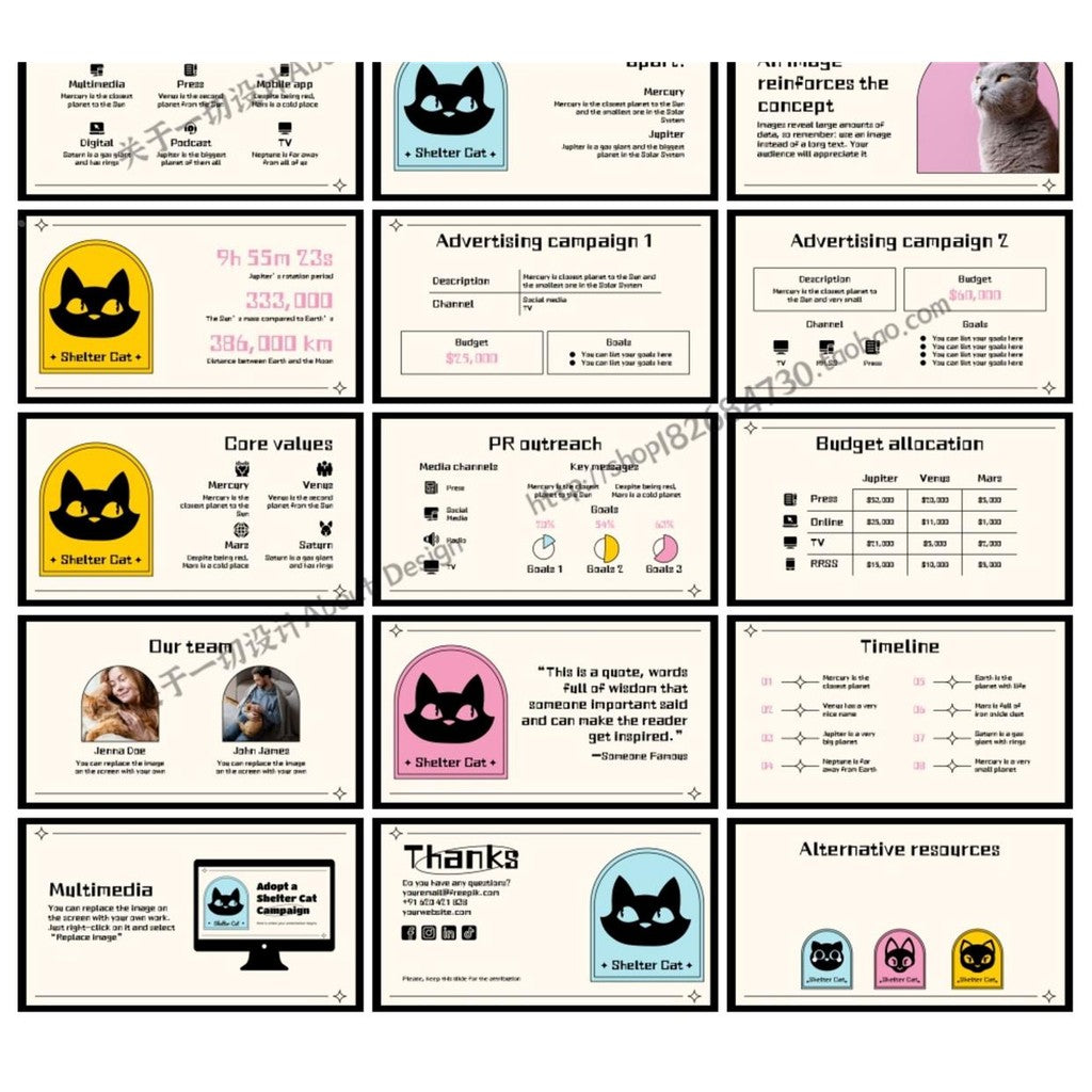 POWERPOINT TEMPLATE 162 | 🐱 Cartoon Cat Cute Animal Pet Care Universal Report PPT [ MICHIGO STUDIO ]