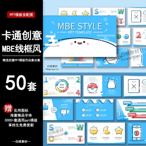 POWERPOINT TEMPLATE 61 | 🎨 Cute Hand-Drawn MBE Line Cartoon Creative Fresh Teaching Graduation Defense PPT Template