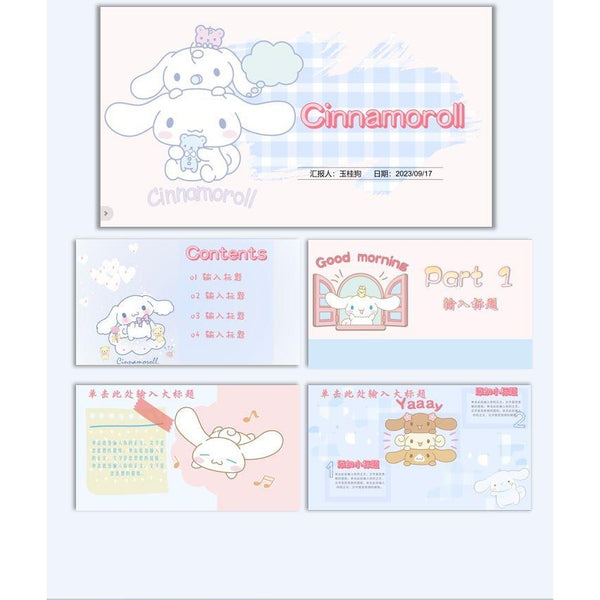 POWERPOINT TEMPLATE 139 | 🐶 Original Cinnamoroll PPT Blue-Pink Cute Sanrio Cartoon Student Teaching Election