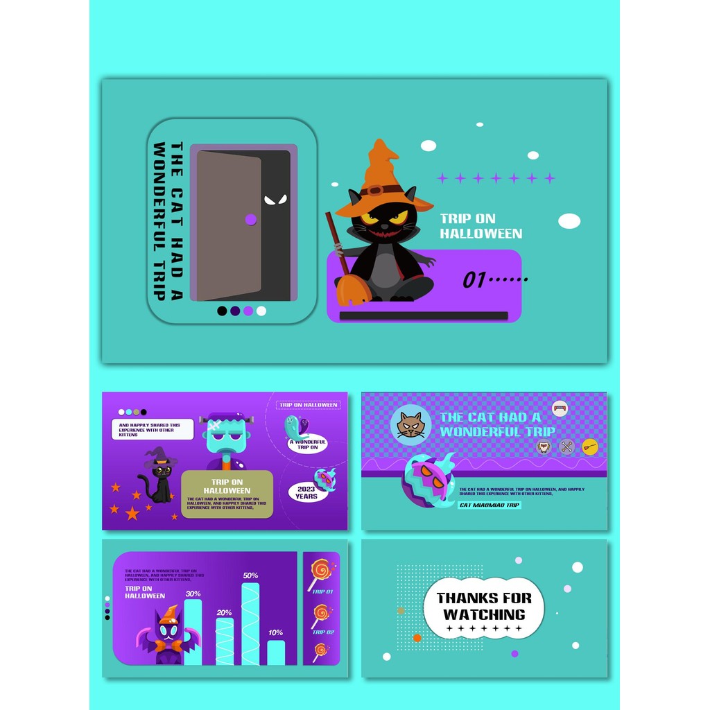 POWERPOINT TEMPLATE 2 | 🎃 Halloween Theme Little Monster Purple Creative Trendy Fun PPT Template [ MICHIGO STUDIO ]