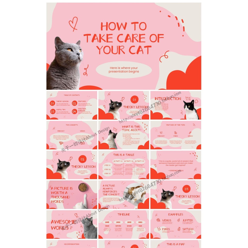 POWERPOINT TEMPLATE 162 | 🐱 Cartoon Cat Cute Animal Pet Care Universal Report PPT [ MICHIGO STUDIO ]