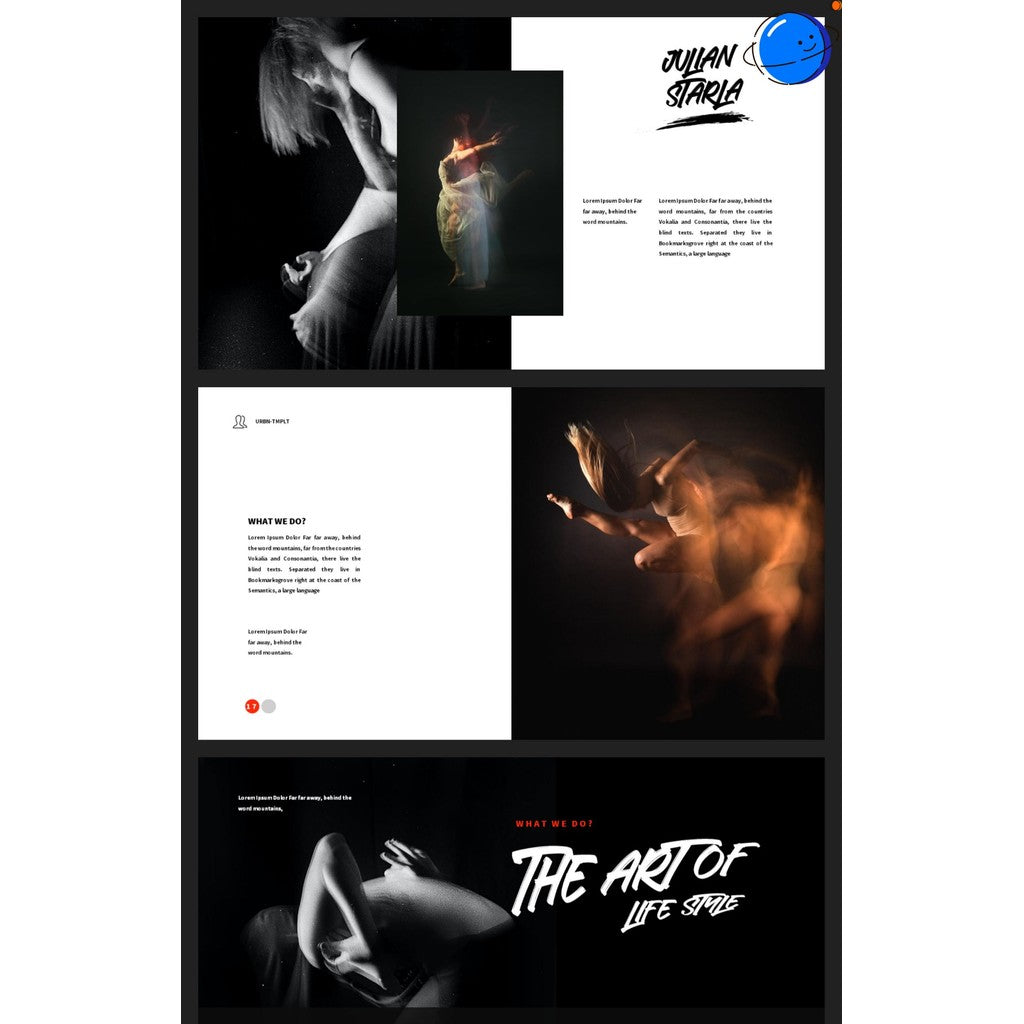 POWERPOINT TEMPLATE 32 | 🎨 Artistic Minimalist Graduation Portfolio Creative Unique Layout PPT Template