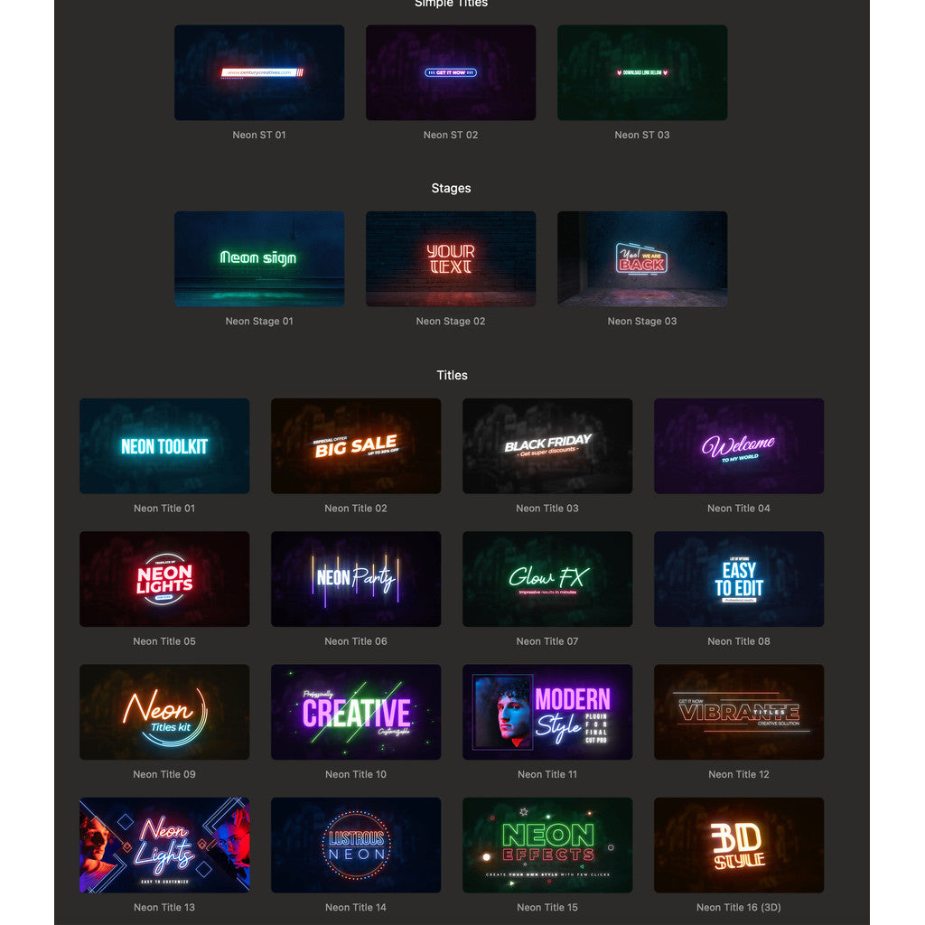 FCPX | 💡 Neon Pack – 39 Professional Neon Title, Logo & Icon Display Presets (CN Version) [MICHIGO STUDIO]