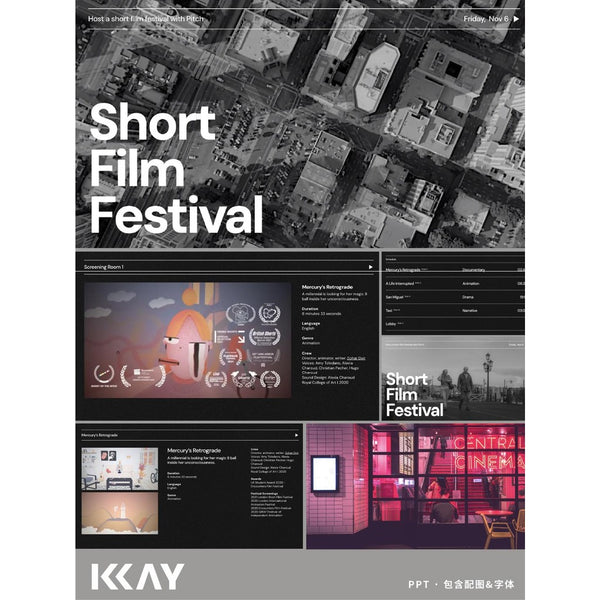 POWERPOINT TEMPLATE 108 | 🎵 Modern Black & White Music Festival Event Promotion Movie Storyboard Planning PPT Template