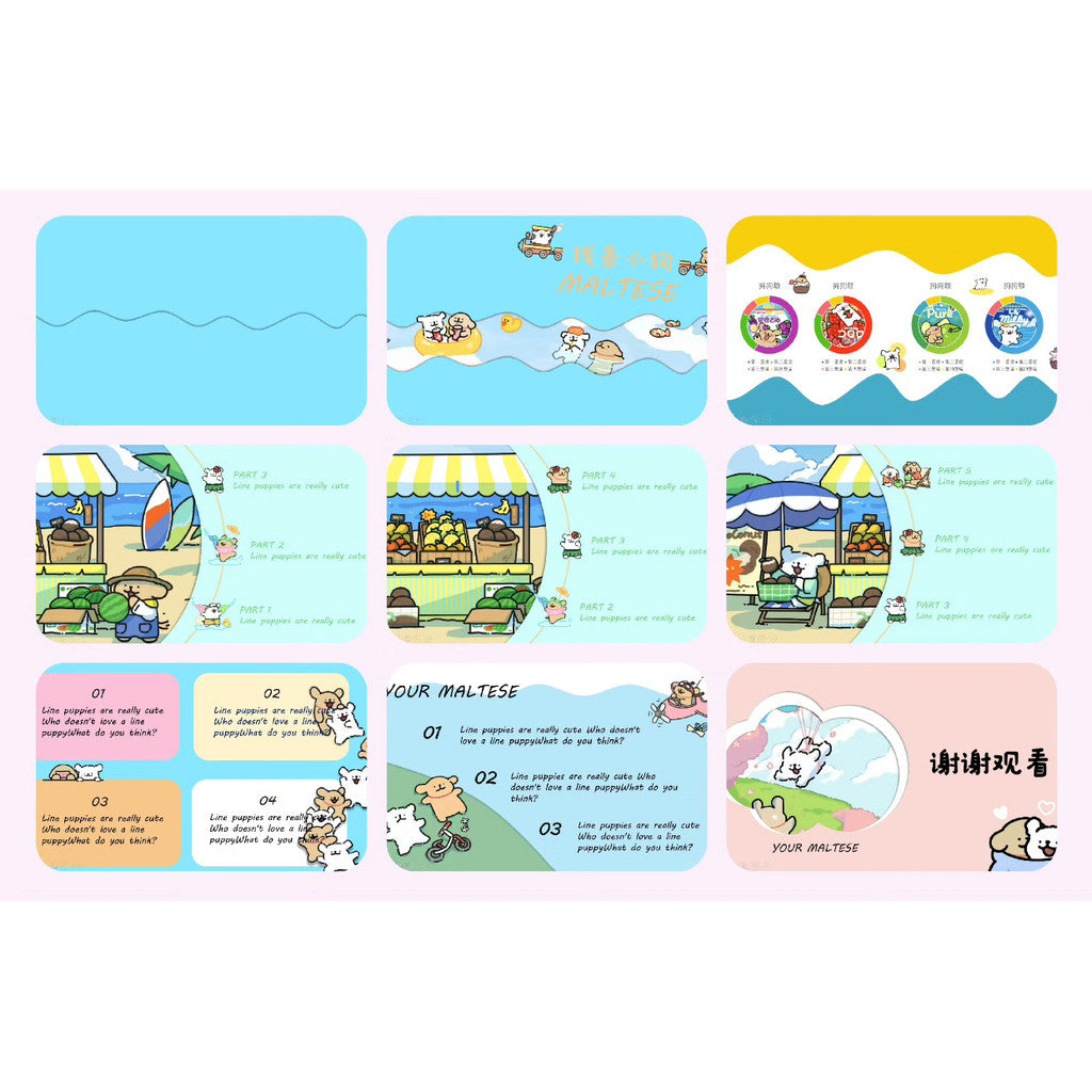 POWERPOINT TEMPLATE 124 | 🐶 Cute Line Dog General PPT 9 Pages Editable Text & Graphics [ MICHIGO STUDIO ]