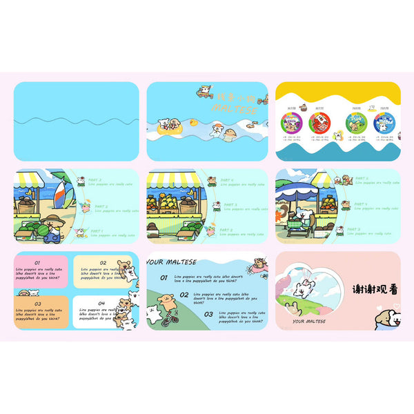 POWERPOINT TEMPLATE 124 | 🐶 Cute Line Dog General PPT 9 Pages Editable Text & Graphics [ MICHIGO STUDIO ]