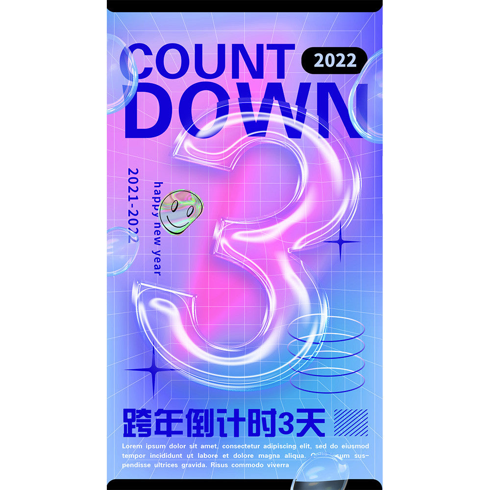 🎨 PSD TEMPLATE | Acid Bubble Countdown Poster 3 Days PSD [MICHIGO STUDIO]