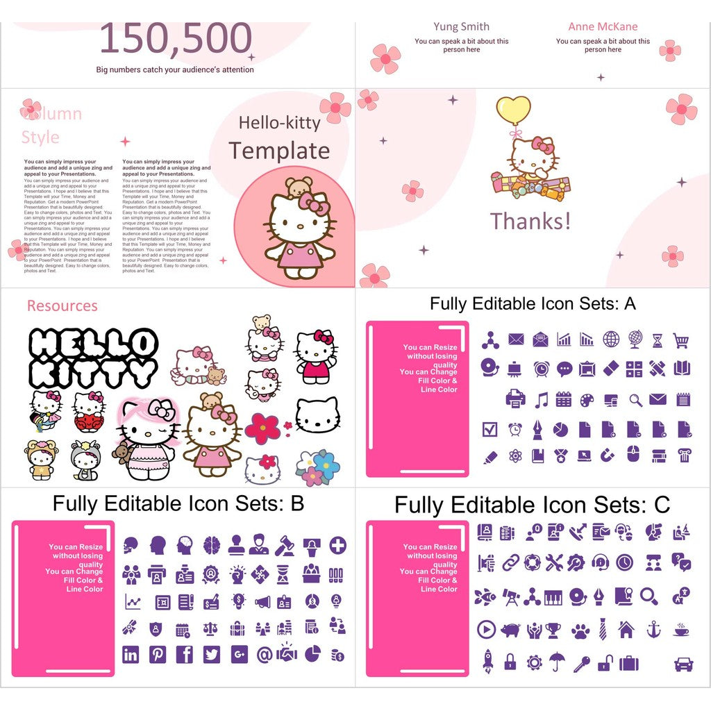 POWERPOINT 226 | 🎀 Hello Kitty Pink Cute Cartoon Girl Children & Elementary Presentation
