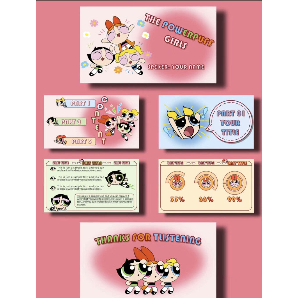 POWERPOINT TEMPLATE 181 | 👧 Powerpuff Girls PPT Template 15 Pages Text & Images Editable [ MICHIGO STUDIO ]