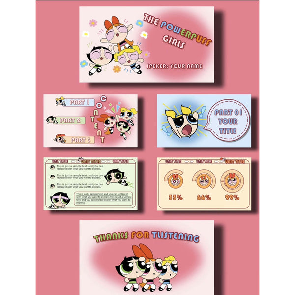 POWERPOINT TEMPLATE 181 | 👧 Powerpuff Girls PPT Template 15 Pages Text & Images Editable [ MICHIGO STUDIO ]