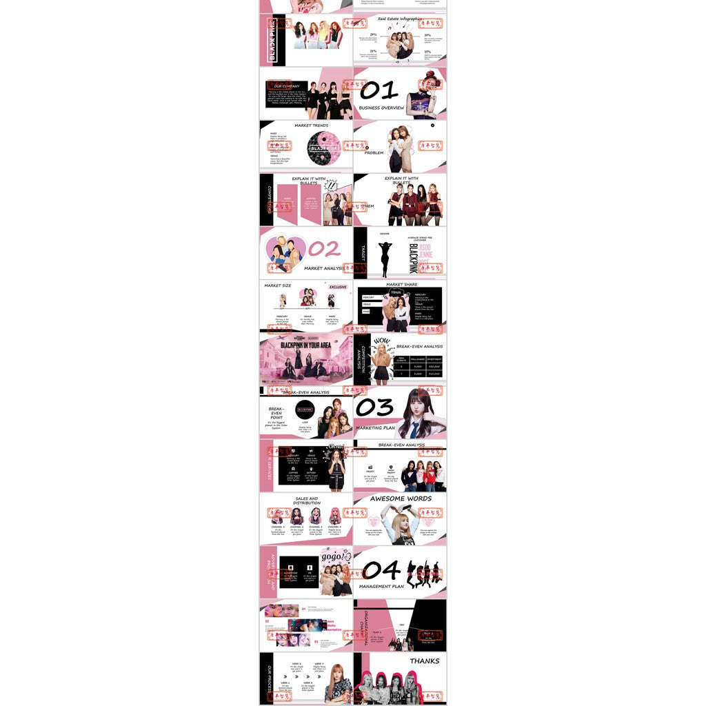 POWERPOINT TEMPLATE 236 | 🎤 Korea Blackpink Girl Group English PPT Template Editable Work Plan Summary Brand Promotion