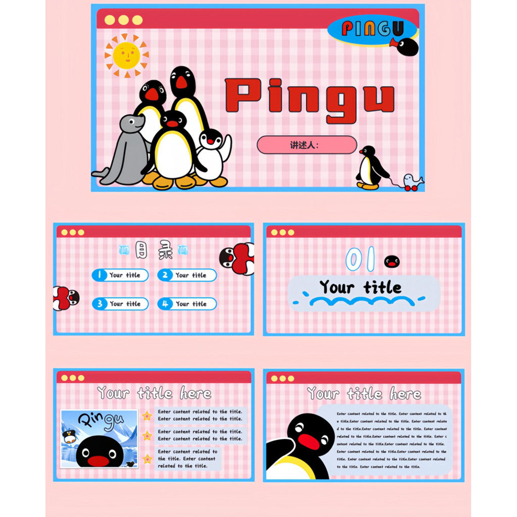 POWERPOINT TEMPLATE 278 | 🐧 Pingu Penguin Family PPT Template 15 Pages Editable Text & Images [ MICHIGO STUDIO ]