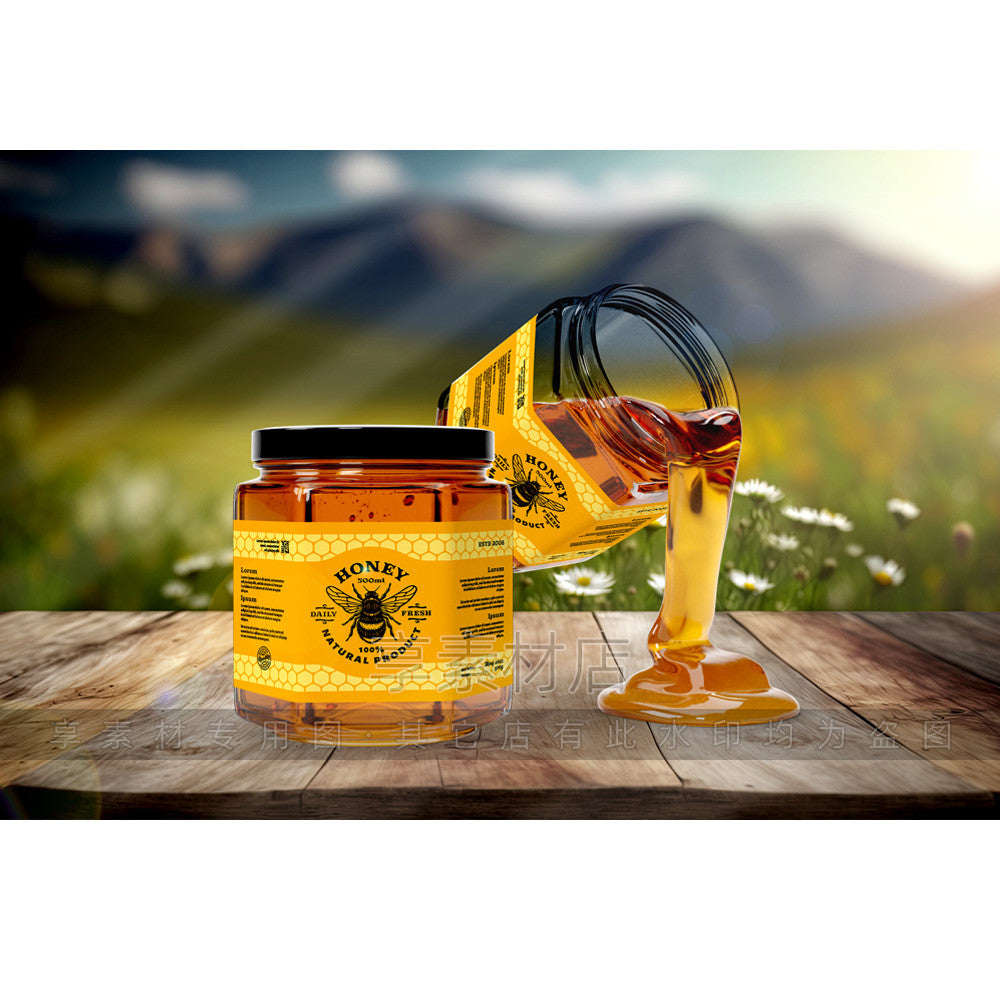 🎨 PSD TEMPLATE | Honey Jar Glass Bottle Label Packaging Mockup [MICHIGO STUDIO]