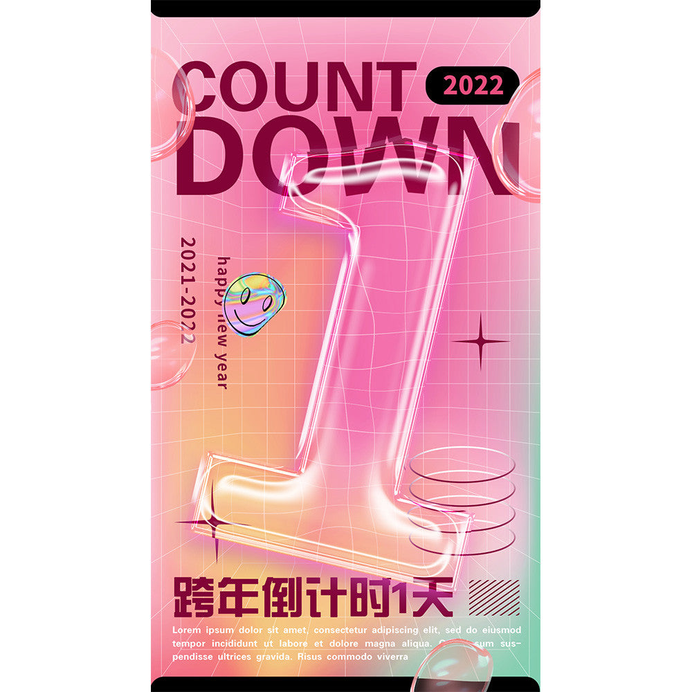 🎨 PSD TEMPLATE | Acid Bubble Countdown Poster 3 Days PSD [MICHIGO STUDIO]