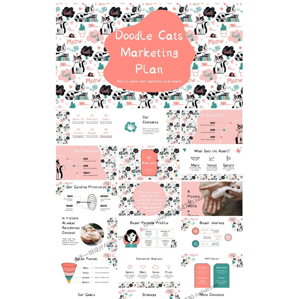 POWERPOINT TEMPLATE 162 | 🐱 Cartoon Cat Cute Animal Pet Care Universal Report PPT [ MICHIGO STUDIO ]