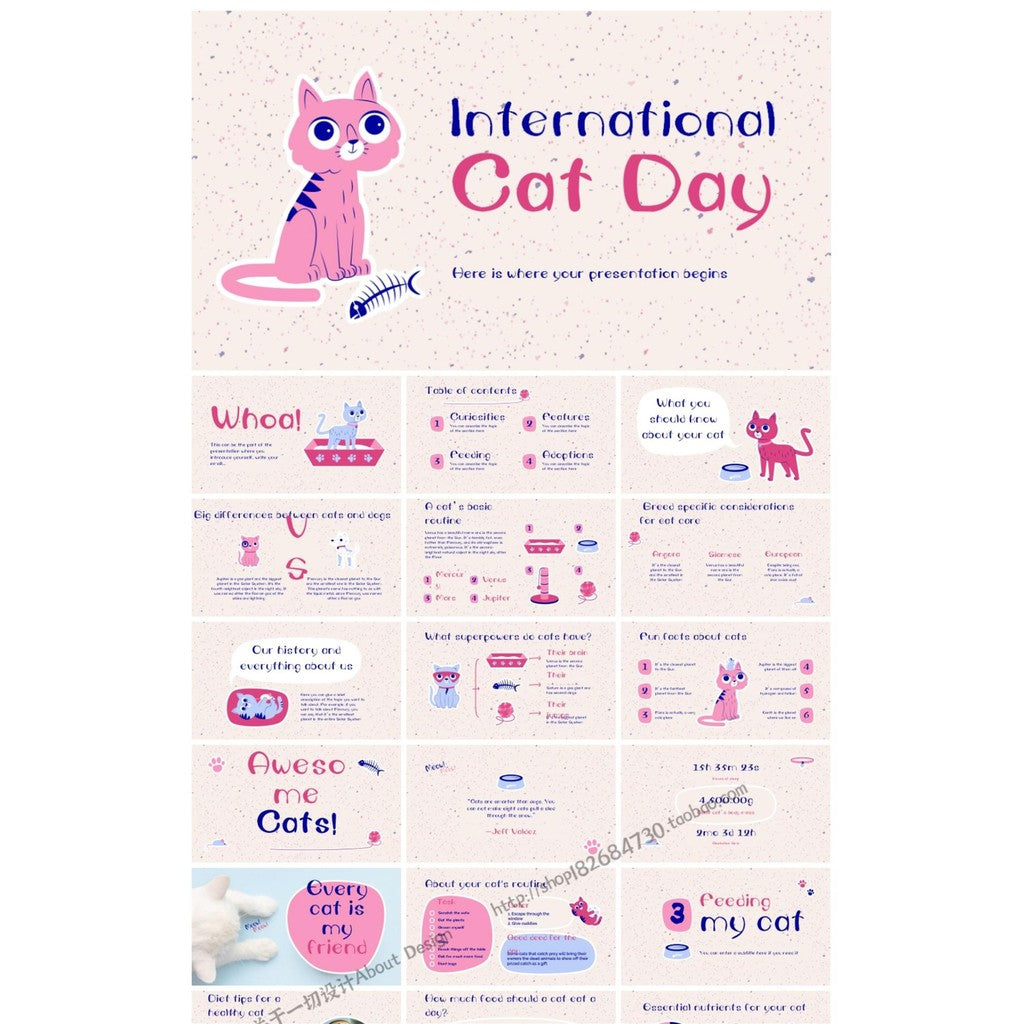 POWERPOINT TEMPLATE 162 | 🐱 Cartoon Cat Cute Animal Pet Care Universal Report PPT [ MICHIGO STUDIO ]