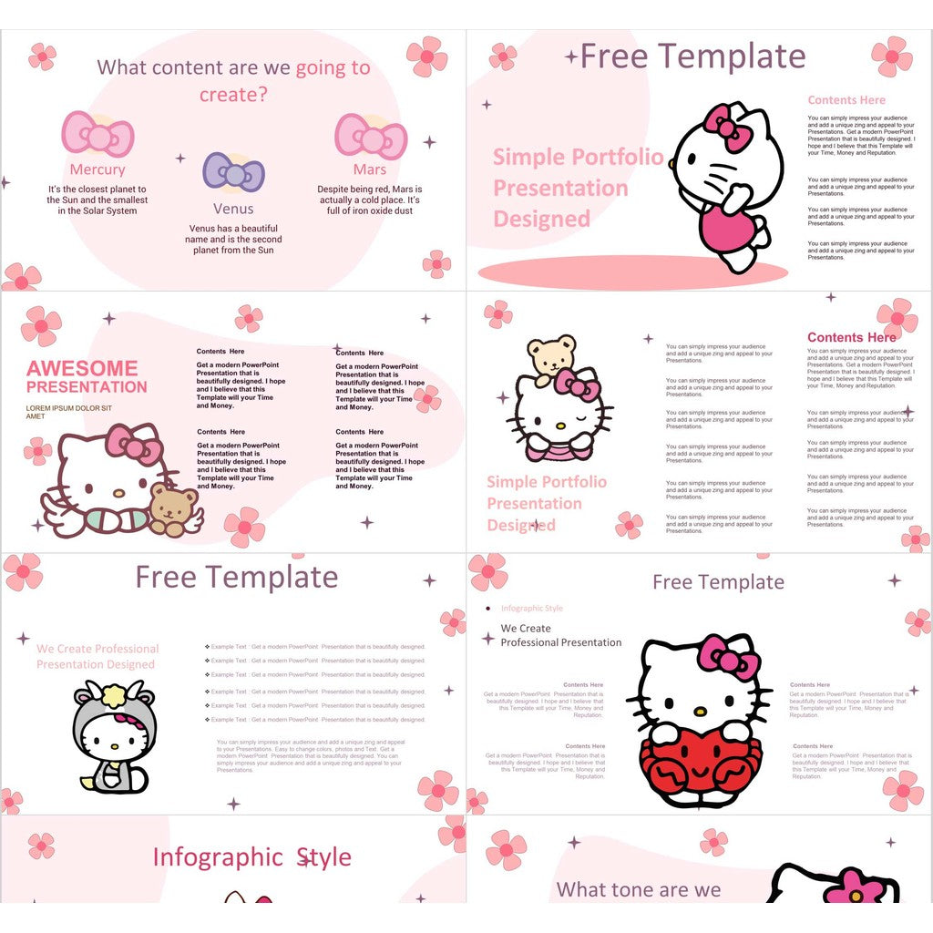 POWERPOINT 226 | 🎀 Hello Kitty Pink Cute Cartoon Girl Children & Elementary Presentation