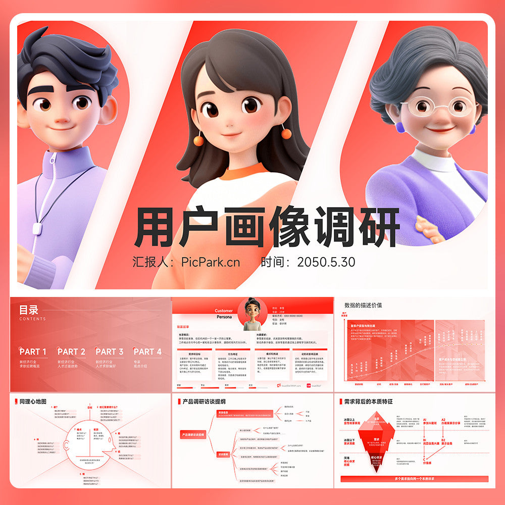 POWERPOINT TEMPLATE 303 | 🔴 35 Pages Red Internet Big Tech Company User Experience Map User Persona PPT Template
