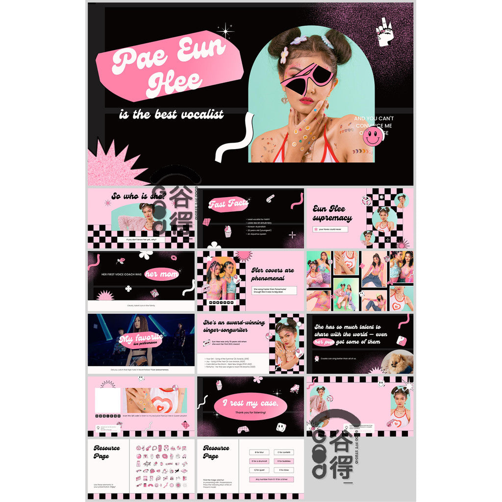 POWERPOINT TEMPLATE 145 | 💃 Millennial Girl English Self-Introduction Creative Color Clash New Semester Resume PPT