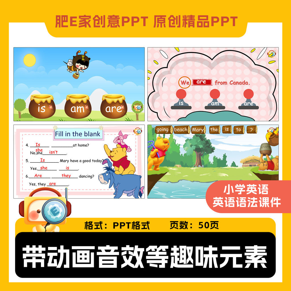 POWERPOINT TEMPLATE 70 | 🔤 Be-Verb Grammar English Teaching Fun Animated Interactive Game PPT Template