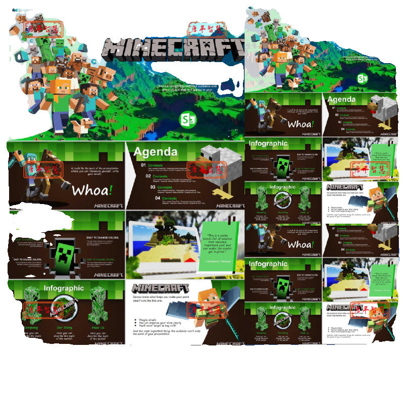 POWERPOINT TEMPLATE 48 | ⛏️ Minecraft English Infographic Icon Editable Work Plan PPT Template [ MICHIGO STUDIO ]