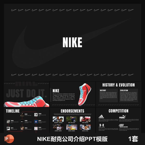 POWERPOINT TEMPLATE 316 | 👟 Nike Company Introduction English Corporate Black High-End Editable PPT