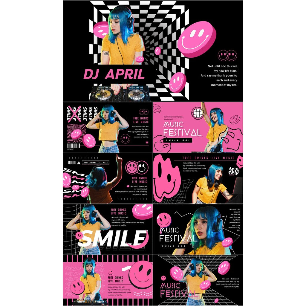 POWERPOINT TEMPLATE 268 | 🧨 Miss Ma Creative Vibrant Dark Bar Nightclub PUB Punk DJ Fashion PPT