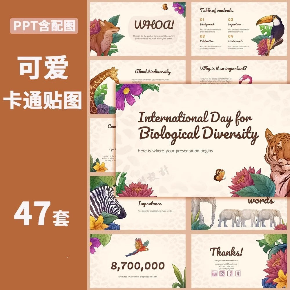 POWERPOINT TEMPLATE 171 | 🐾 Cute Cartoon Animal Sticker PPT Foreign English Teacher Public Class Preschool Education