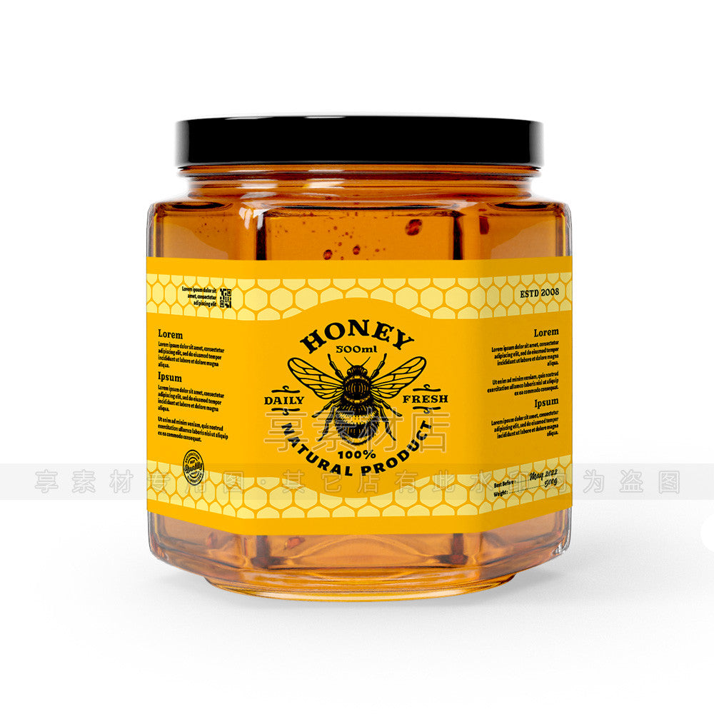 🎨 PSD TEMPLATE | Honey Jar Glass Bottle Label Packaging Mockup [MICHIGO STUDIO]