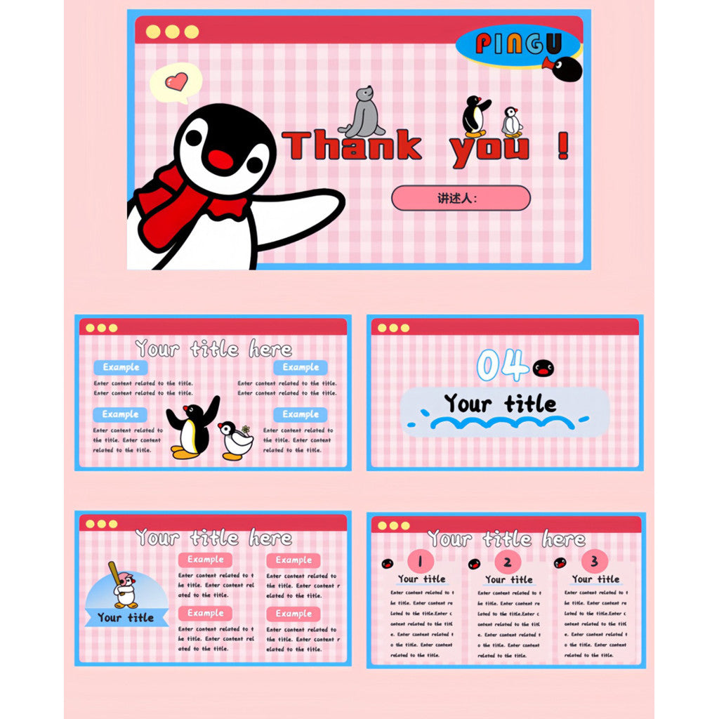 POWERPOINT TEMPLATE 278 | 🐧 Pingu Penguin Family PPT Template 15 Pages Editable Text & Images [ MICHIGO STUDIO ]