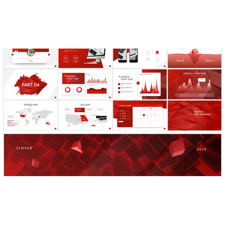 POWERPOINT TEMPLATE 131 | 🔴 High-End Business Red Minimalist Data Analysis Charts Year-End Work Report PPT