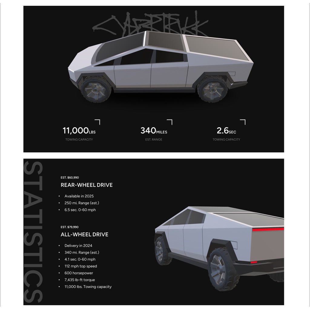 POWERPOINT TEMPLATE 256 | 🚗 Tesla Cybertruck Brand Introduction English PPT Template Editable Content [ MICHIGO STUDIO ]