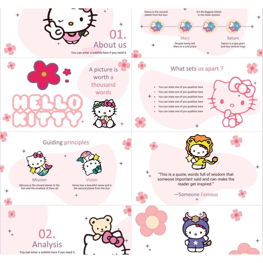 POWERPOINT 226 | 🎀 Hello Kitty Pink Cute Cartoon Girl Children & Elementary Presentation