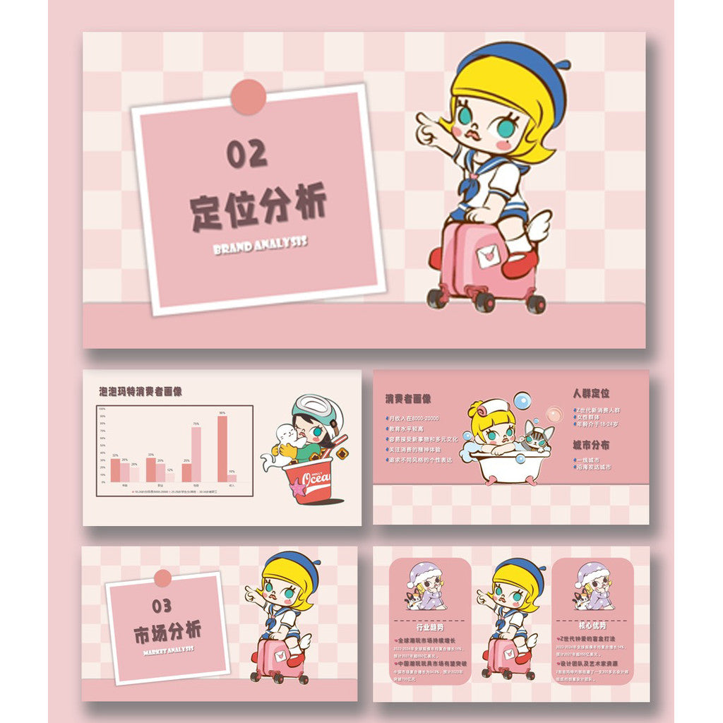 POWERPOINT TEMPLATE 205 | 🧸 Original Cartoon Trendy Toy Pop Mart Brand Introduction 15 Pages Static PPT Template