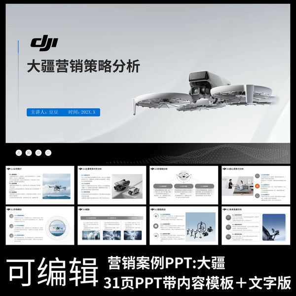 POWERPOINT TEMPLATE 53 | 🚁 DJI Brand Marketing Strategy Case Study Class Report PPT Template [ MICHIGO STUDIO ]