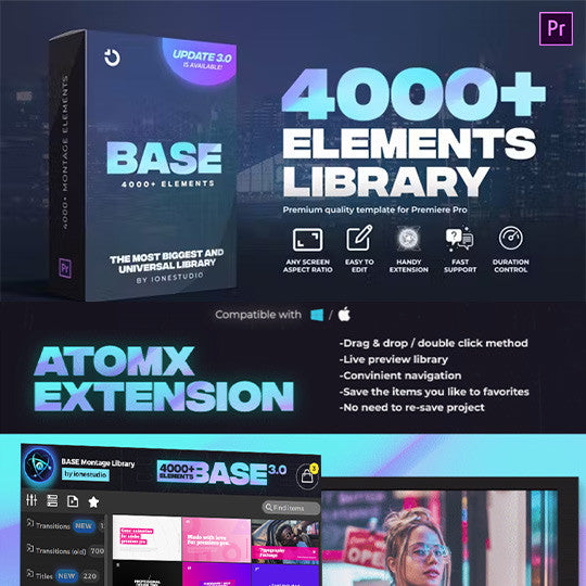 🎬 PR PLUGIN | 4000+ Transitions 🔄 FX ✨ Color Grading 🎨 Text & Graphic Typography Elements 🖋 BASE 3.0 [ MICHIGO STUDIO ]