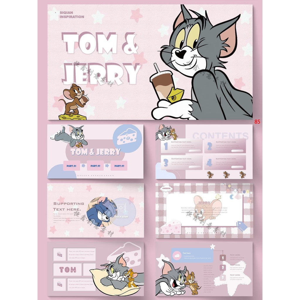 POWERPOINT TEMPLATE 277 | 🌟 Internet Celebrity Cartoon Character Cute Children Kindergarten Group Report PPT