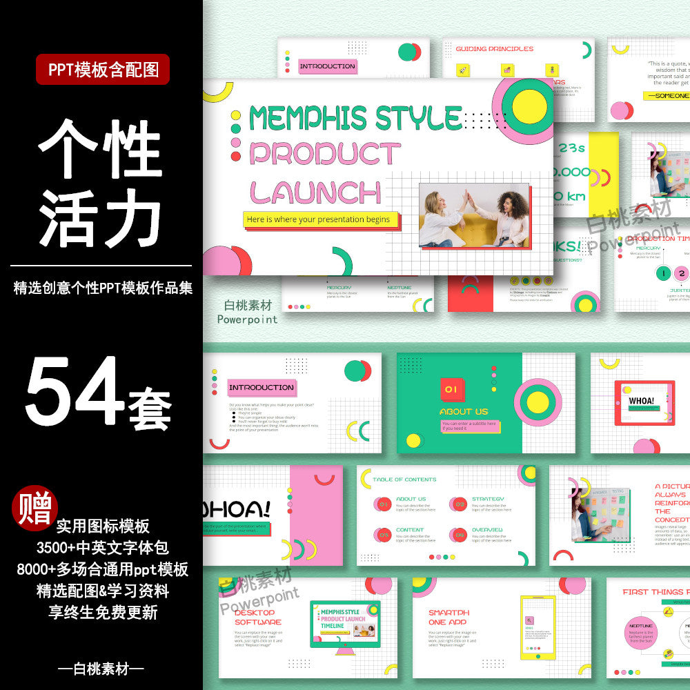 POWERPOINT TEMPLATE 309 | 💥 Personalized Energetic Artistic Fashion Creative Color-Blocked Trendy Work Report PPT