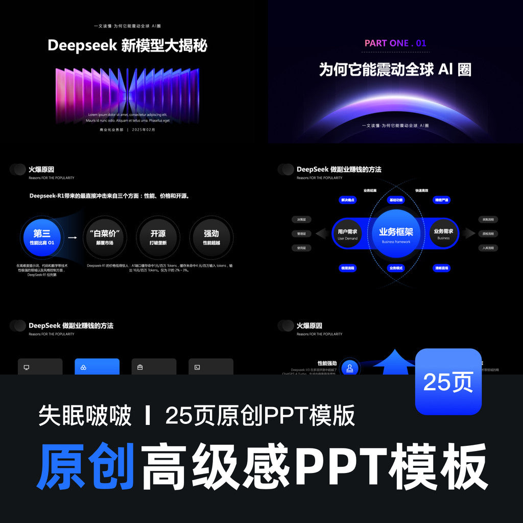 POWERPOINT TEMPLATE 150 | 🤖 Insomnia Bobo PPT Technology AI High-End PPT Blue Dark Theme [ MICHIGO STUDIO ]