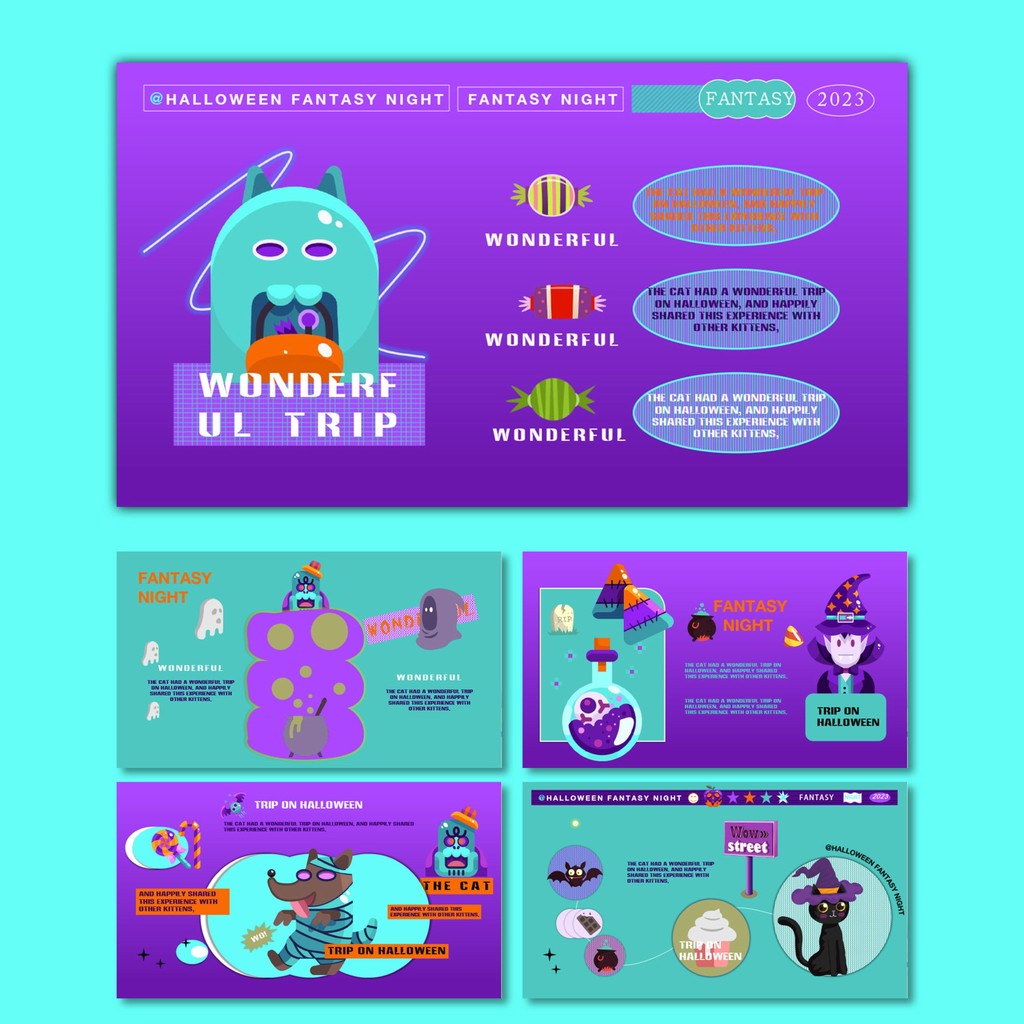 POWERPOINT TEMPLATE 2 | 🎃 Halloween Theme Little Monster Purple Creative Trendy Fun PPT Template [ MICHIGO STUDIO ]