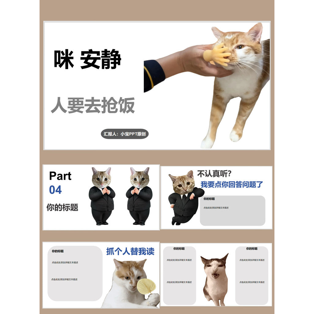POWERPOINT TEMPLATE 290 | 🐱 Meme Cat PPT Template 21 Pages Full, Delivered via Baidu Netdisk, No Refund, Check Images