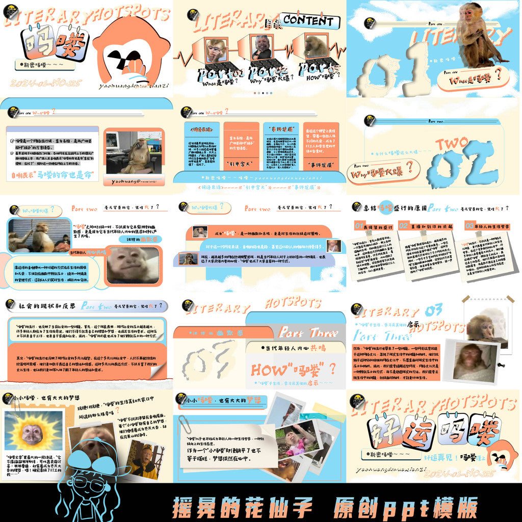 POWERPOINT TEMPLATE 12 | 📺 Literature Collage Variety Show Style Trending Hot Topics PPT Template [ MICHIGO STUDIO ]