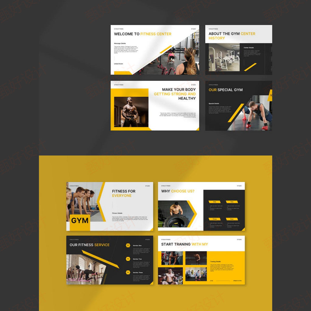 POWERPOINT TEMPLATE 141 | 🏋️ Fitness Gym Workout Theme Brand Promotion Commercial Client PPT Template 35 Pages