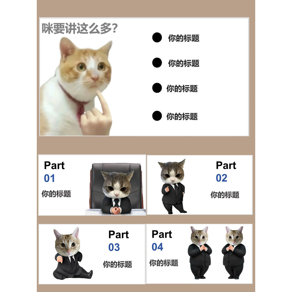 POWERPOINT TEMPLATE 290 | 🐱 Meme Cat PPT Template 21 Pages Full, Delivered via Baidu Netdisk, No Refund, Check Images
