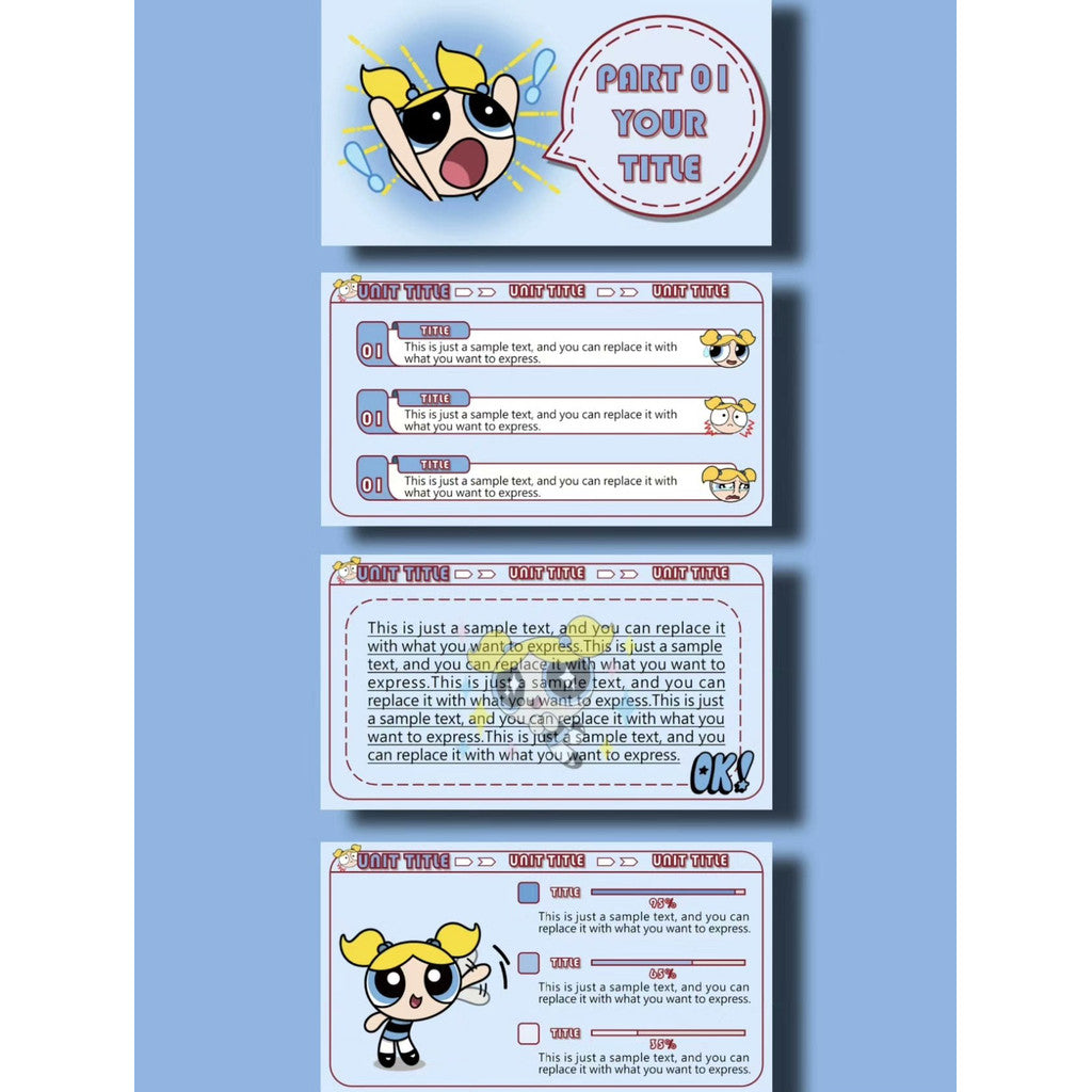 POWERPOINT TEMPLATE 181 | 👧 Powerpuff Girls PPT Template 15 Pages Text & Images Editable [ MICHIGO STUDIO ]