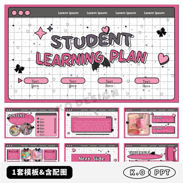 POWERPOINT TEMPLATE 4 | 💖 Pink Fashion Trend Student Study Plan Retro Collage PPT Template [ MICHIGO STUDIO ]