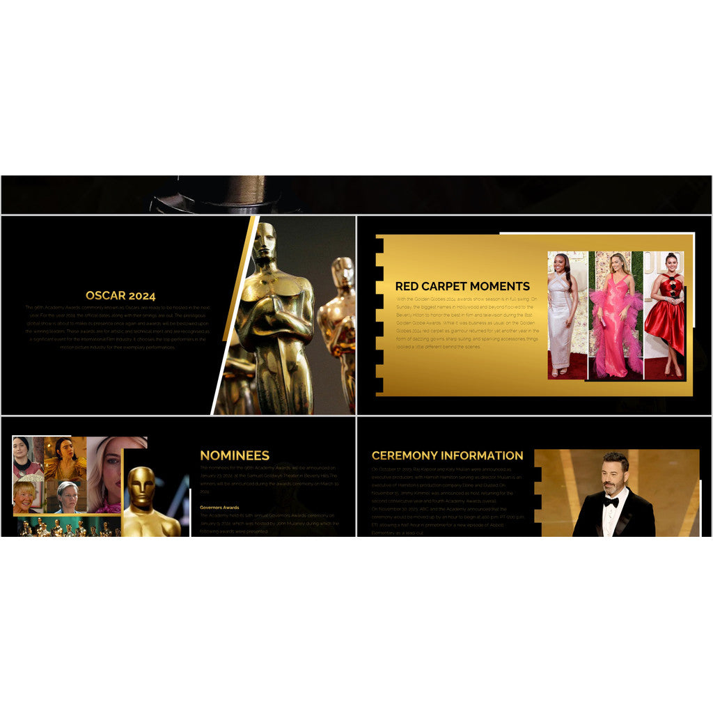 POWERPOINT TEMPLATE 318 | 🏆 Black & Gold High-End Oscar Film Festival Awards Movie Art Fashion PPT