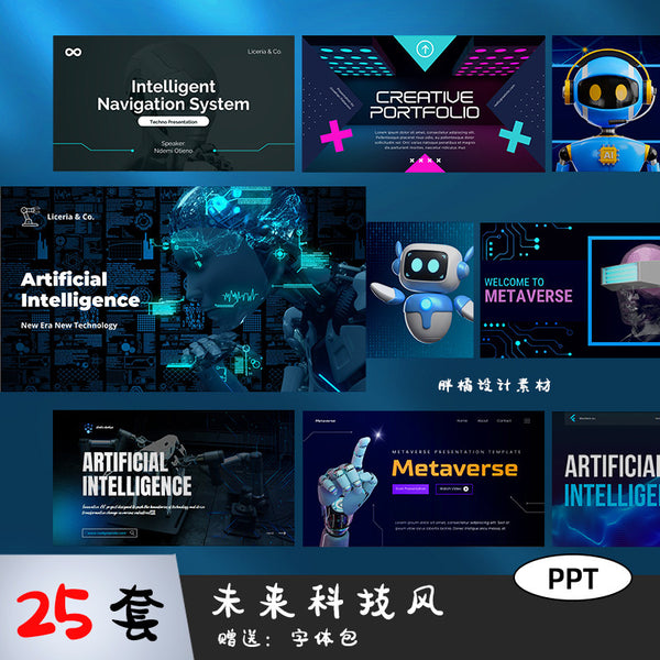 POWERPOINT TEMPLATE 238 | 🤖 Future Tech High-End Work Summary Report Business Internet AI Robot PPT Template