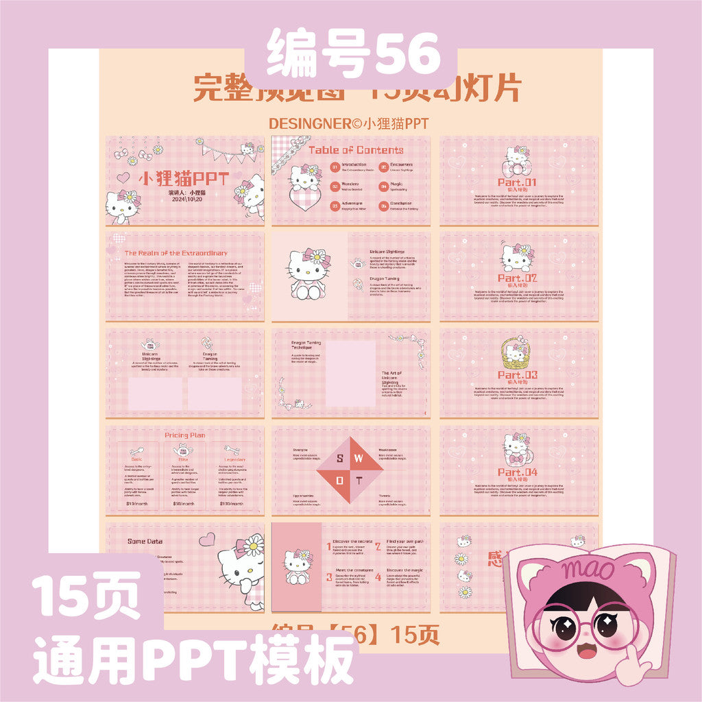 POWERPOINT TEMPLATE 160 | 🐾 Hello Kitty Universal PPT 15 Pages Editable Course Summary Work Plan [ MICHIGO STUDIO ]