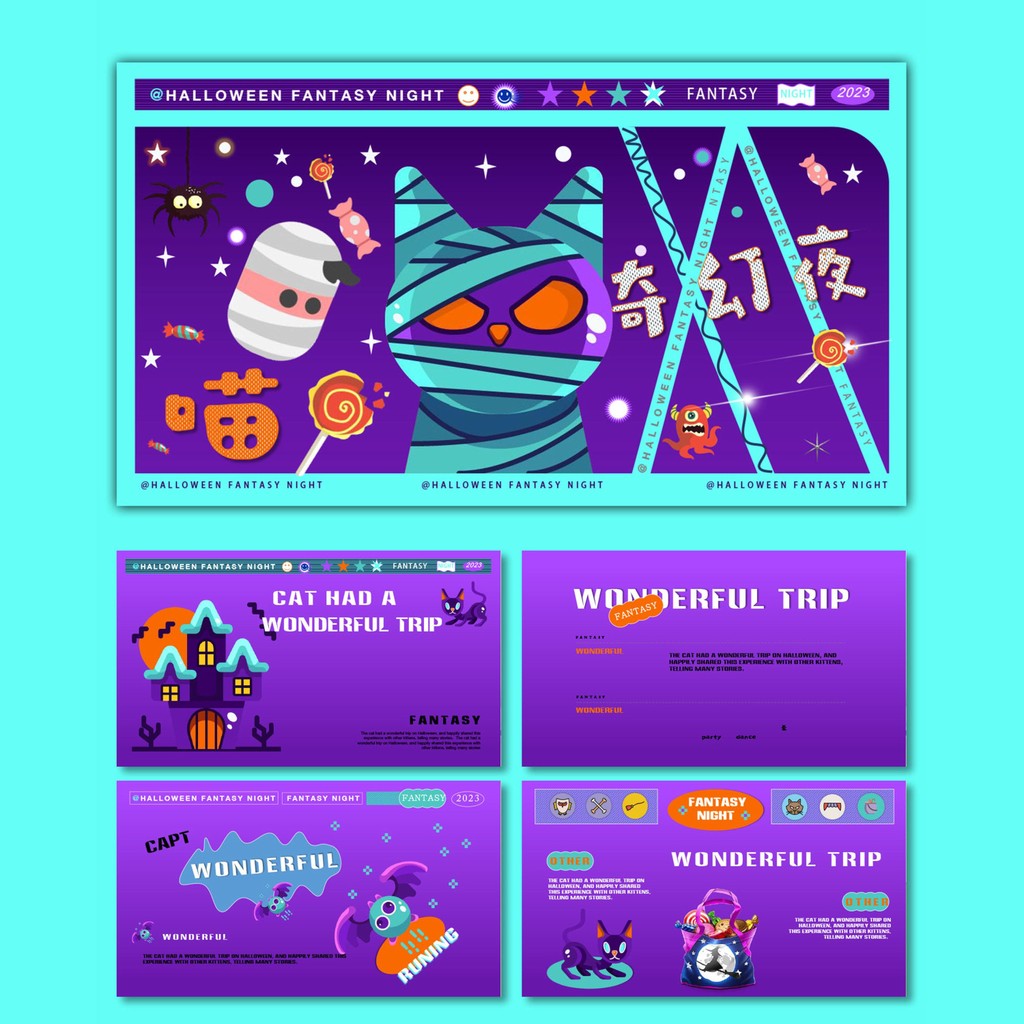 POWERPOINT TEMPLATE 2 | 🎃 Halloween Theme Little Monster Purple Creative Trendy Fun PPT Template [ MICHIGO STUDIO ]